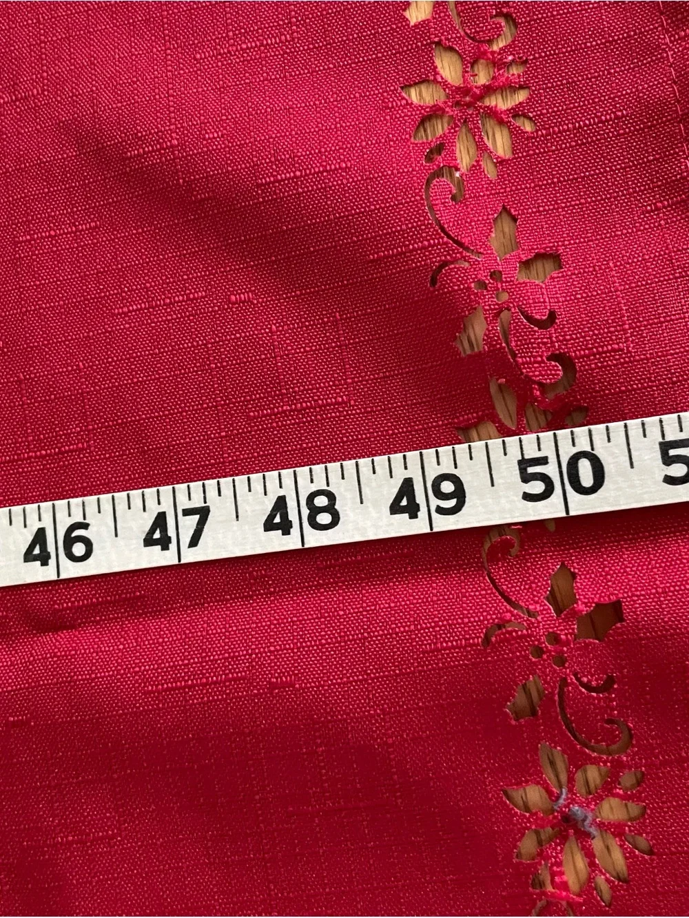 Red Square Decorative Tablecloth with Floral Border 51” x 51”